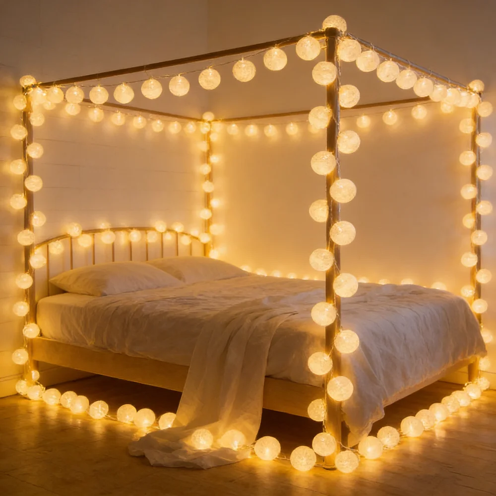 10/20LED Cotton Balls String Light Wedding Party Garland Fairy Street Lights Outdoor Garden Patio Christmas Decorations for Home
