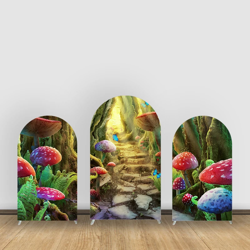 

Mushroom Style Arch Backdrop Cover,Mushroom Party Decoration for Halloween Themed Parties,Customizable Screen