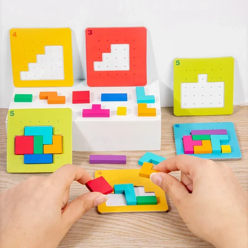 3-6Y 3D Two-person Interactive Desktop Puzzle Game Tangram Math Toys Building Blocks Board Color Shape Game for Kids Gifts