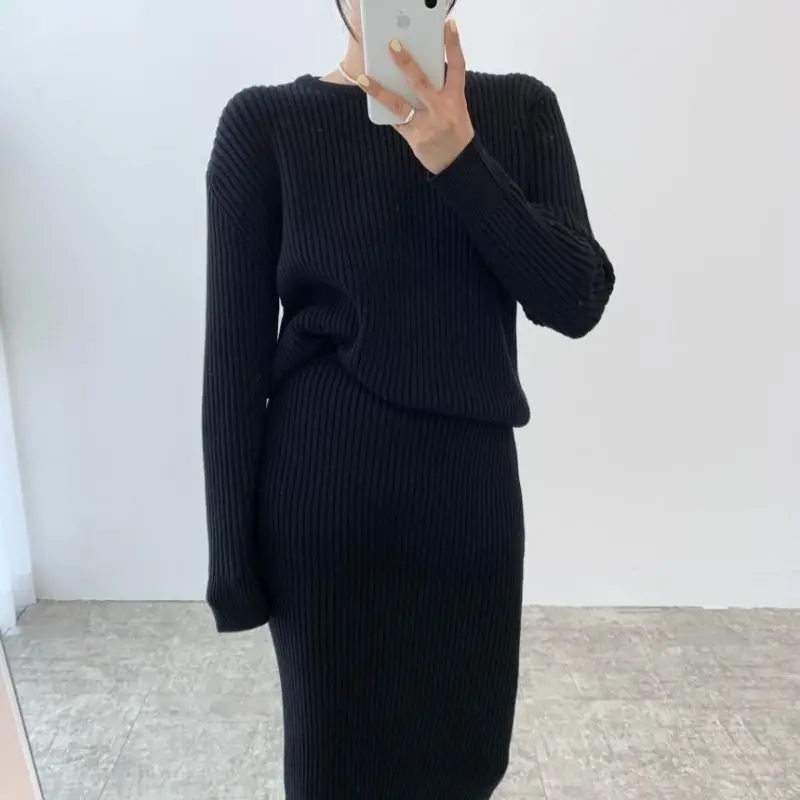 Ensemble deux pièces demi-jupe coupe couvertes pour femme, pull confortable, veste pull, jupe élégante, robe de soirée