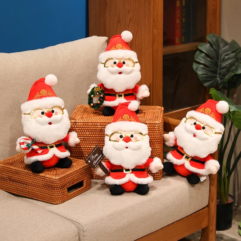 32cm bonito dos desenhos animados papai noel com fio dourado óculos brinquedos de pelúcia recheado anime plushie bonecas natal festa em casa decoração presentes