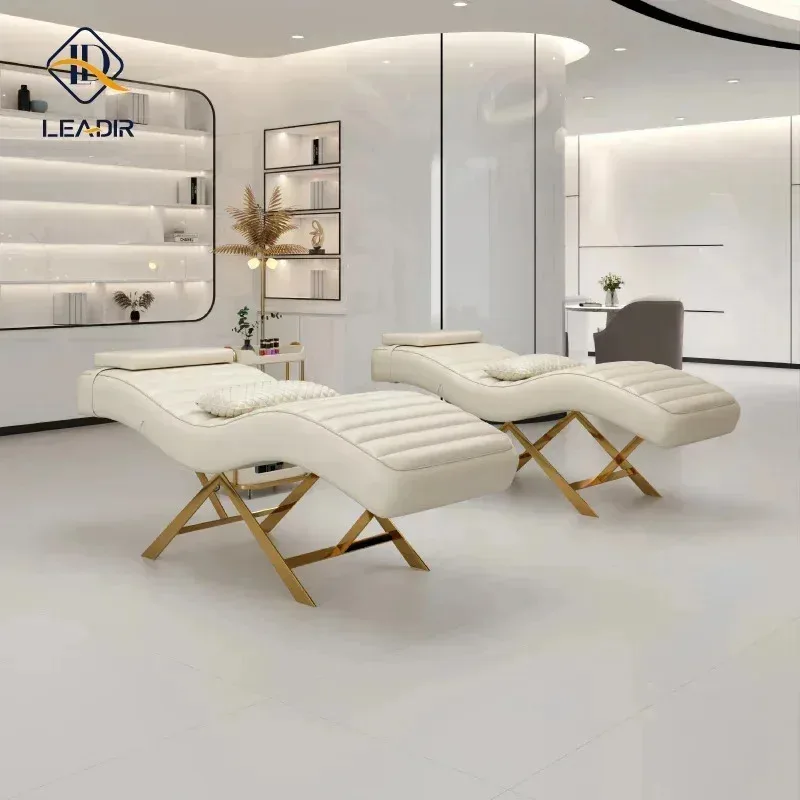 

2025 Modern Golden Base Massage Table for Beauty Living Room Eyelash Extension Full Set of Furniture