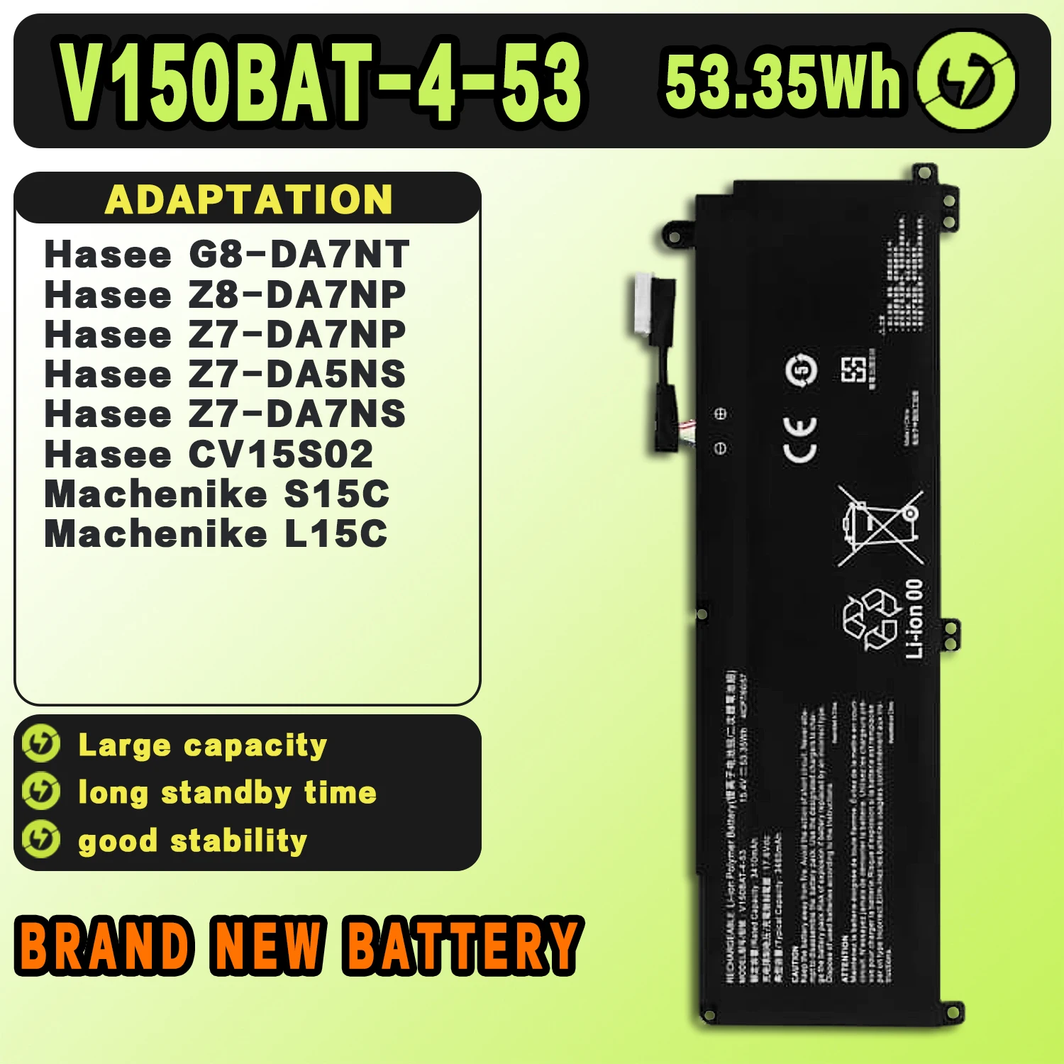 SAT V150BAT-4-53 New Laptop Batteries Replacement For CLEVO Hasee G8-DA7NT Z8-DA7NP Z7-DA7NP CV15S02 Machenike S15C L15C