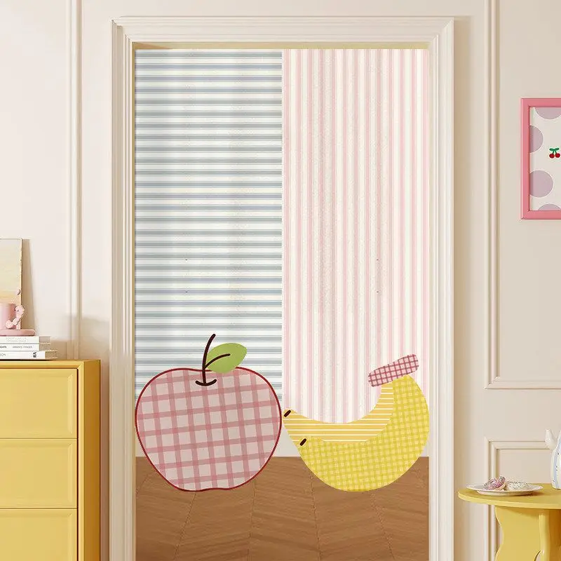 VIKAMA Japanese Fresh Plaid Fruit Noren Doorway Curtain Room Divider Privacy Tapestry for Bedroom Dorm Cute Home Decor