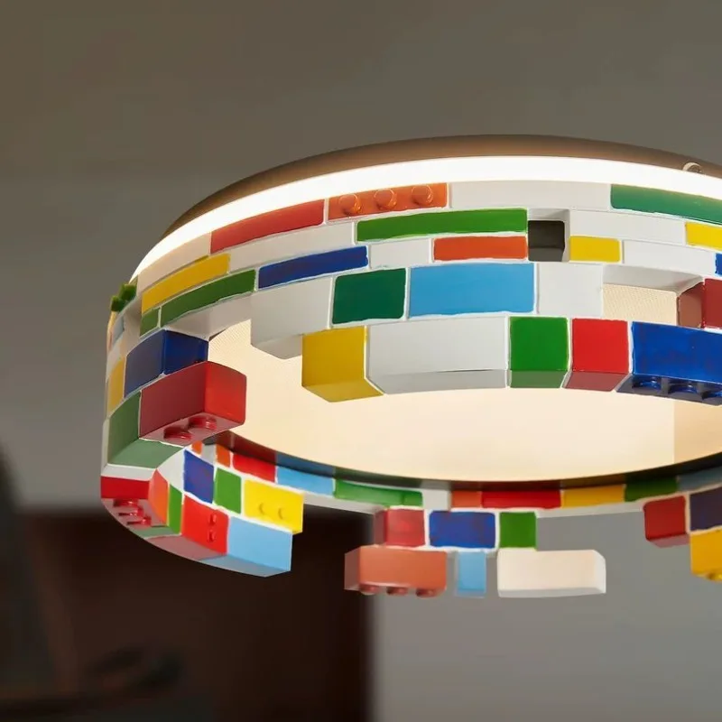 Room ceiling light, modern simple bedroom study color building block plastic arts creative eye protection LED lamp