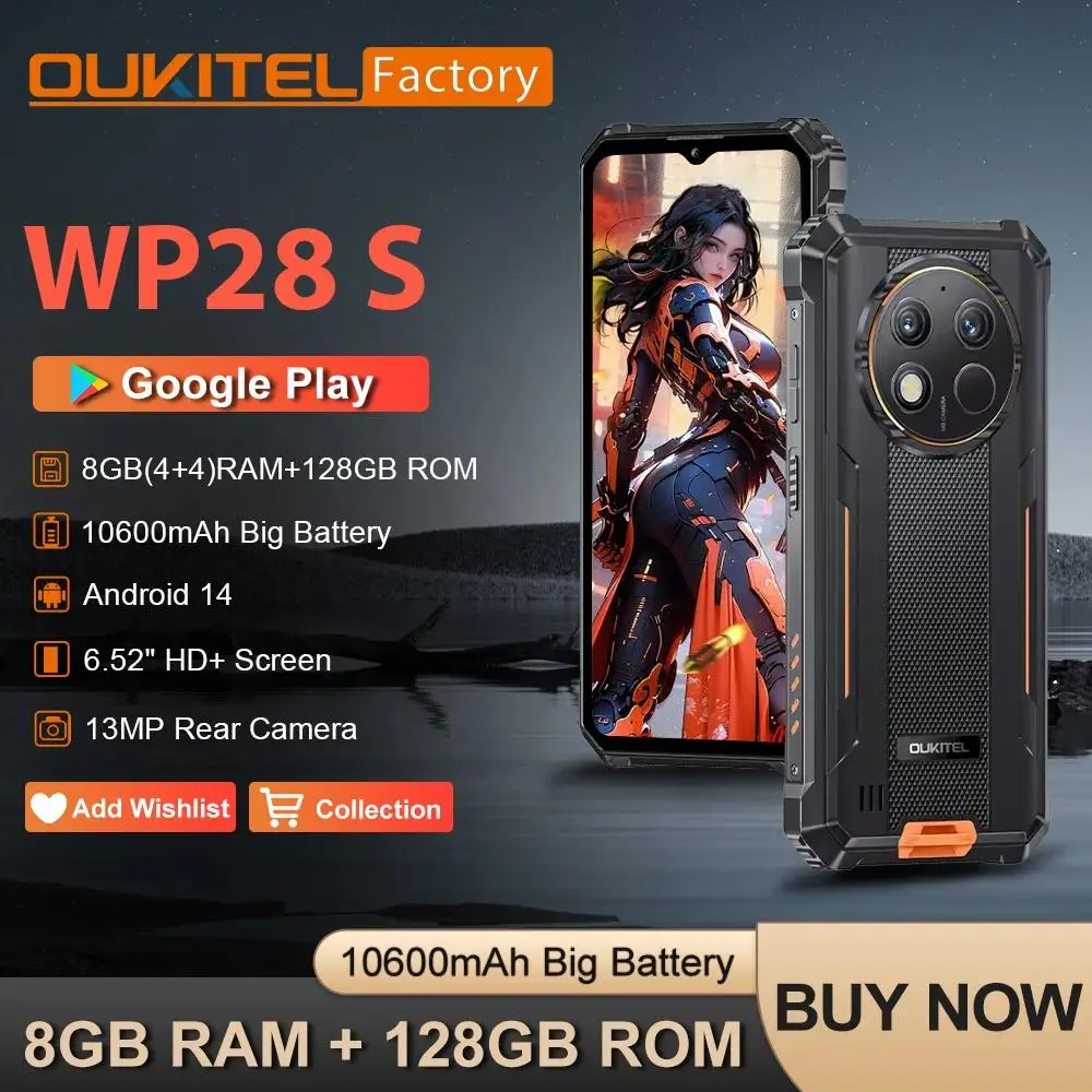 Oukitel WP28S  4GB+128GB Rugged Smartphones 6.52‘' HD+ 10600mAh  Android 13 Mobile Phone 48MP Camera Cell phones NFC