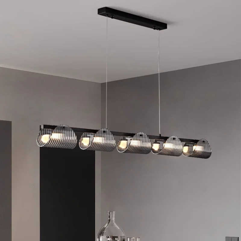 modern black led pendant lights smoky gray glass chandelier iluminacao interior suspend lamp luxury dining room 01