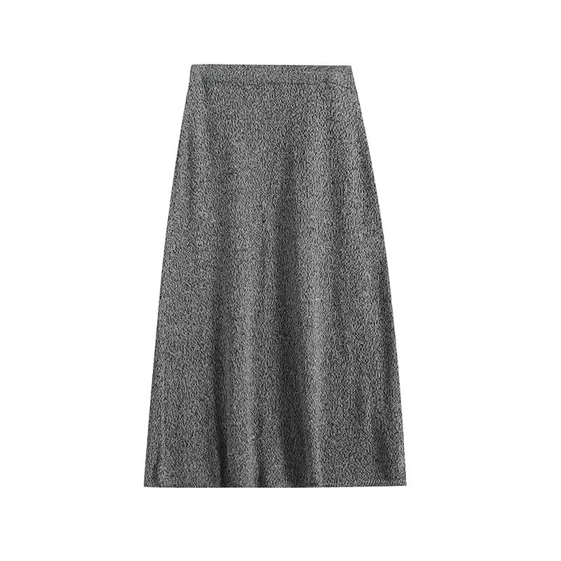 KEYANKETIAN 2024 New Women's Hemp Grey Knit Skirt Autumn/Winter Simple style Elastic Waist Slim Leisure Mid-length A Line skirt