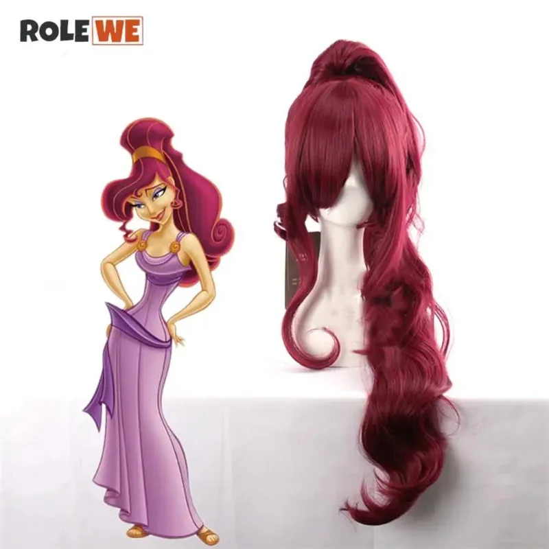 Princess Megara Cosplay Wig Meg Long Red Wine Synthetic Hair Wigs for Adult   Wig Cap