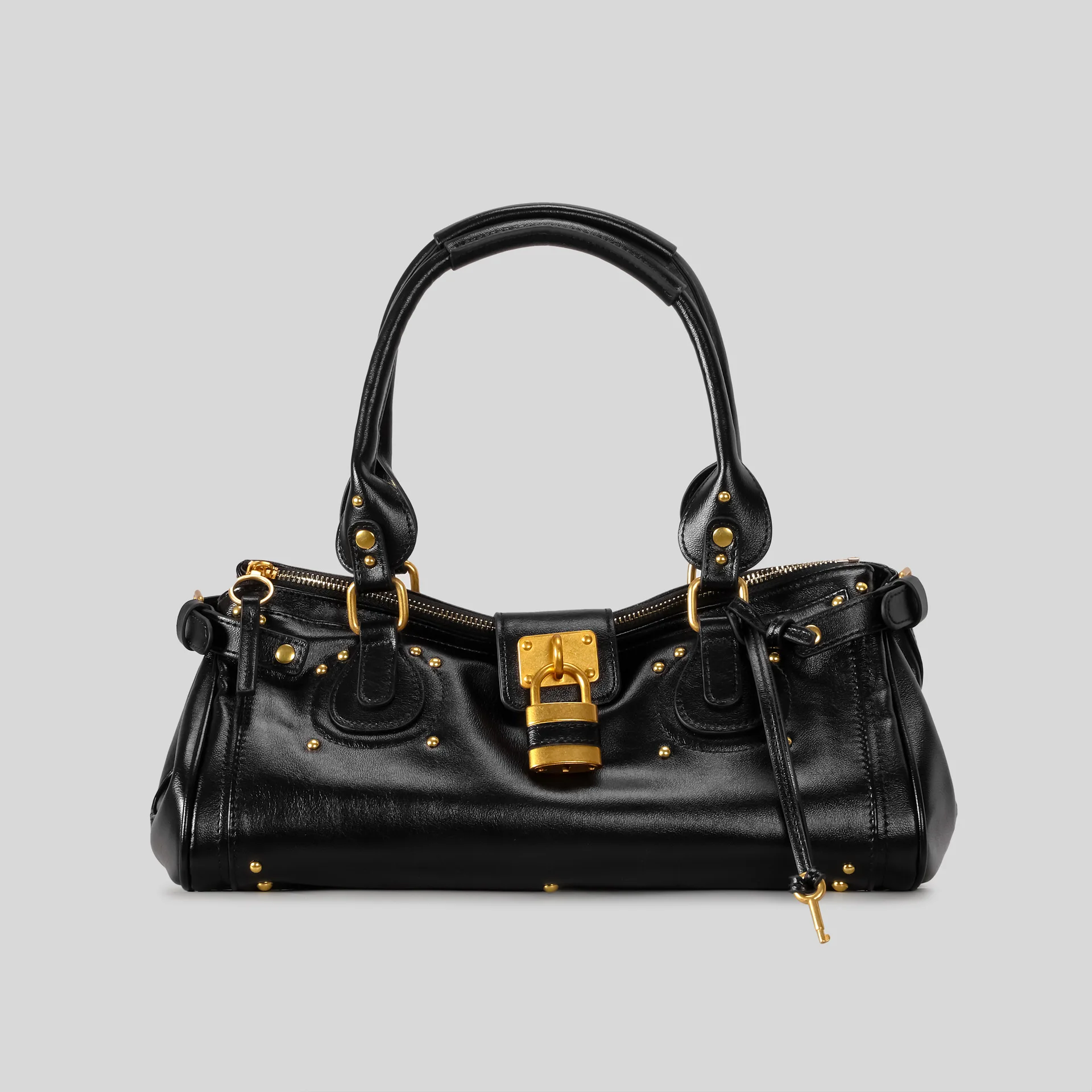 

Retro aged lock head bag, Y2K motorcycle bag, hand-held shoulder and underarm bag, riveted decorative pillow bag