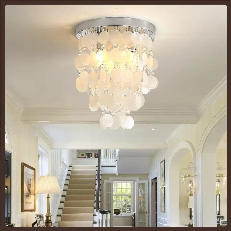 

Scandinavian Crystal Shell Ceiling Chandelier Lights for Corridor Girls Bedroom Flush Mount Ceiling Lights Fixture Bathroom