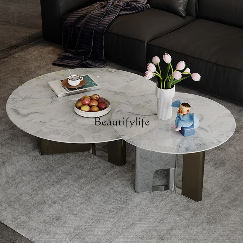 

03.Italian light luxury natural luxury stone modern household marble round coffee table