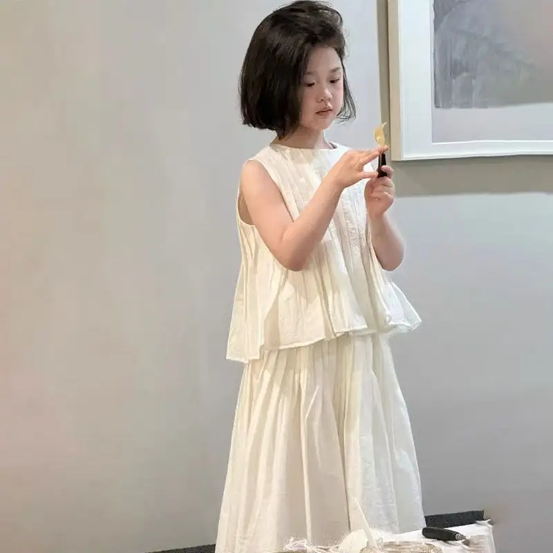 Vest Wide Leg Pants Set Summer 2025 New Korean Fashion Solid Color Simple Temperament Vest Casual Wide Leg Pants Two Piece Set