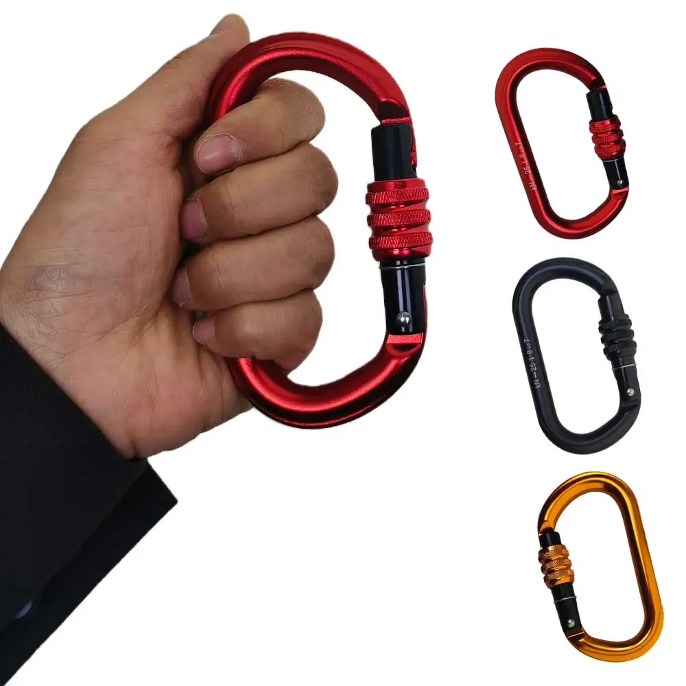 Mosquetão de Alumínio Oval 25KN para Escalada e Caminhada, Tipo O, para Rapel, com Trava Automática e Fecho Rosqueado