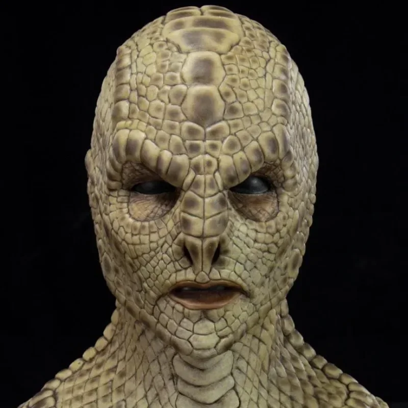 Halloween Reptile Snake Skin Mask with Neckline Creepy Devil Lizard Man Ghost Monster Full Head Latex Cosplay Props Adult Unisex
