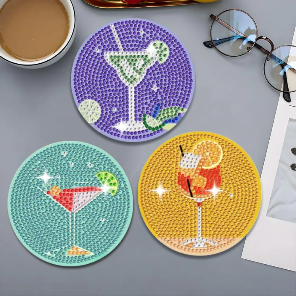 8PCS/6PCS With Stand DIY Painting Coasters Entry-level Cute Panda Round Art Coasters Table Protector Handmade