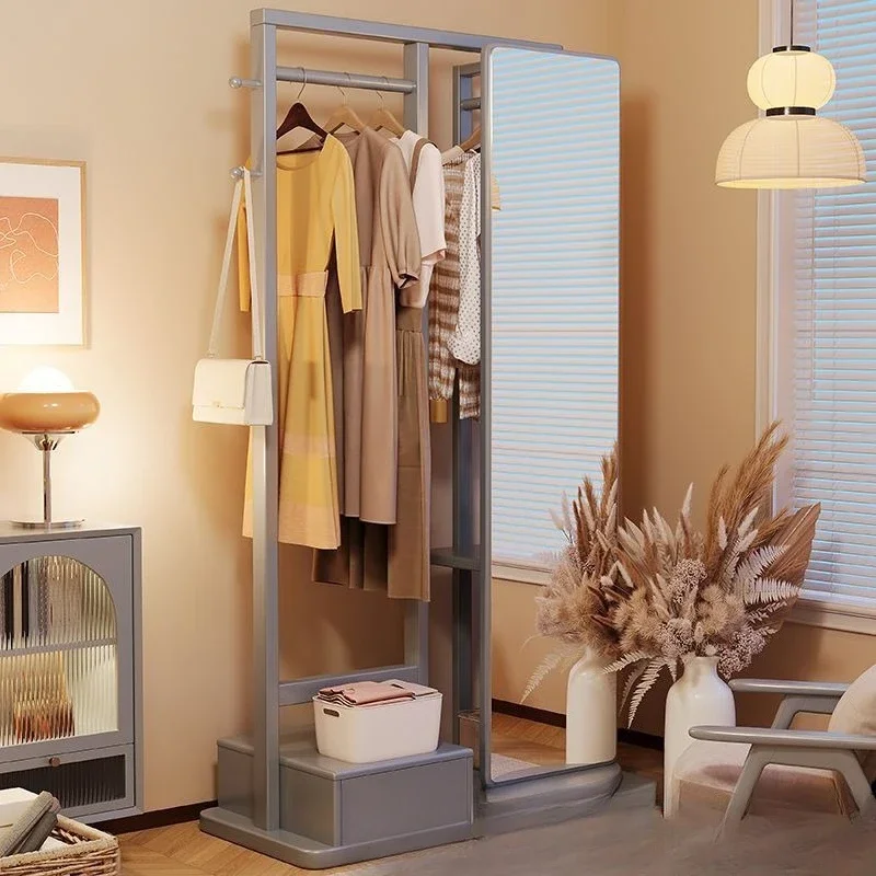 Solid wood full-length mirror, home coat rack, bedroom mirror, rotating fitting mirror, hanging hanger, floor mirror integrated