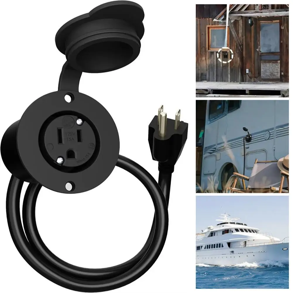 

Водонепроницаемая розетка-вилка 15А 125В переменного тока для автодомов, усиленная, 12AWG, с кабелем 16 дюймов, встроенный удлинительный блок питания P7M8