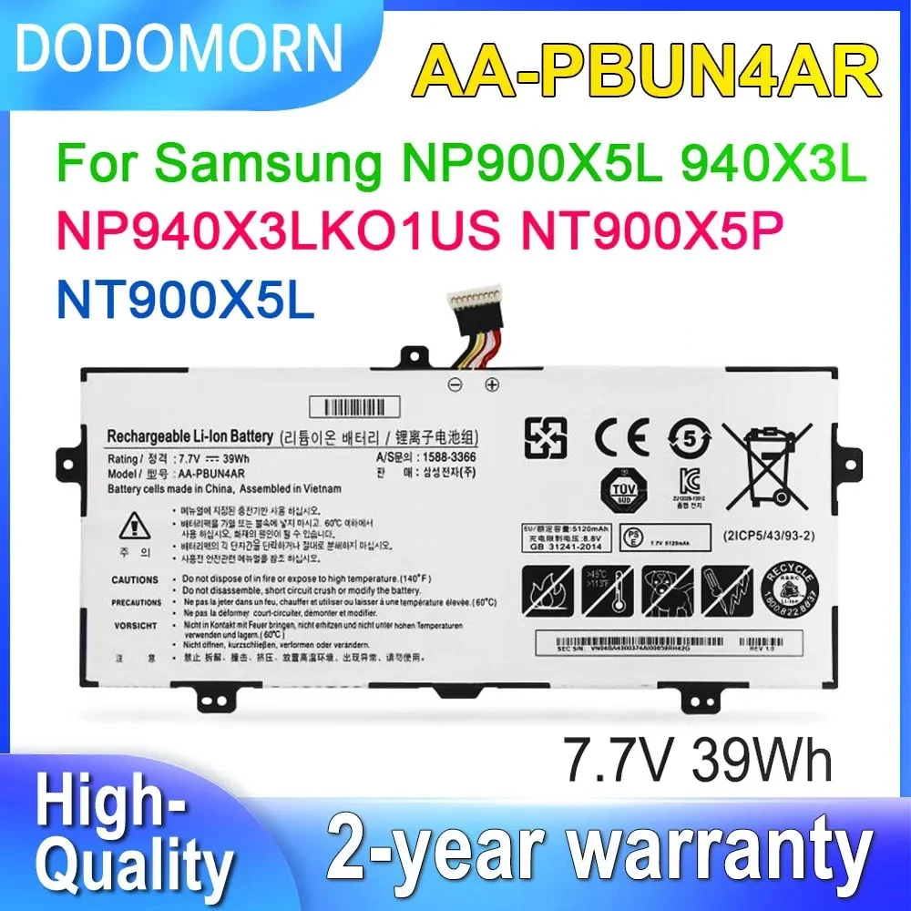DODOMORN 7.7V 39Wh AA-PBUN4AR Laptop Battery For Samsung NP900X5L 940X3L NT900X5P NT900X5L NP940X3LK01US Series High Quality