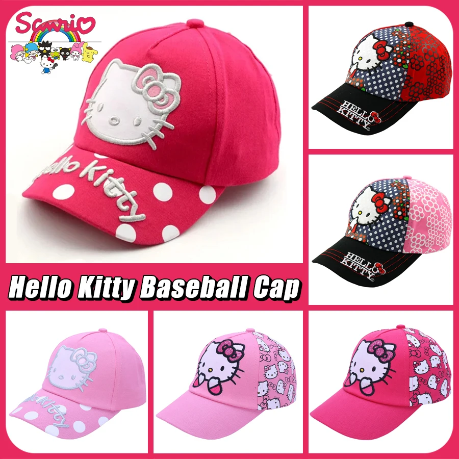 

Hello Kitty 2025 New Baseball Cap Cartoon Embroidery Sun Hat Adjustable Summer Outdoor Uv Protection Kawai Fashion Children Gift