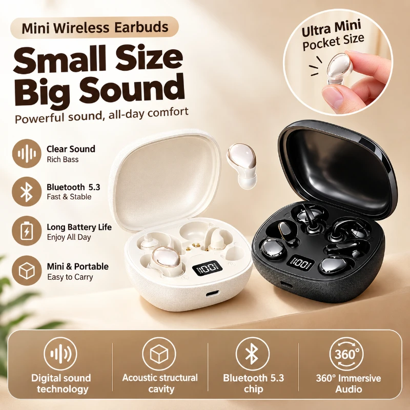 New 3 in 1 High Quality Sound Wireless Bluetooth Earphone Mini Sleep Noise Reduction Headphone Power Bank Charger Case Earbud