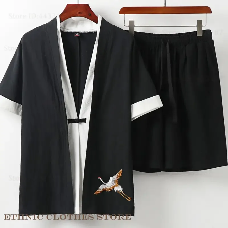 

Плюс размер 9XL, мужское кимоно, кардиган, брюки, комплект японского костюма самурая Харадзюку, хлопок и лен, хаори юката, свободная куртка, одежда для отдыха