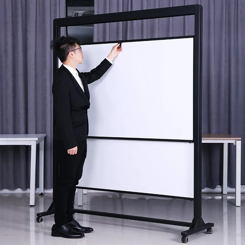 Double-sided whiteboard page-turning push-pull four-sided bracket teaching mobile office conference writing board