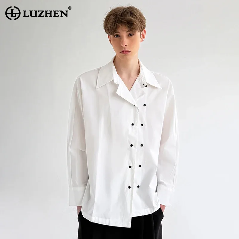 

LUZHEN Fashion Double Breasted Asymmetric Placket Design Long Sleeve Shirt Men's 2025 New Luxury Elegant Handsome Clothes JY3178