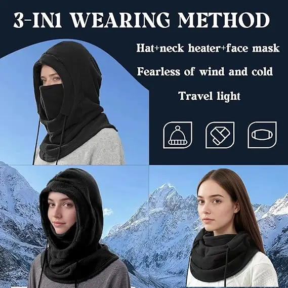 Balaclava-Maske für Männer und Frauen, warme Skimaske, winddichte und warme Mütze für Outdoor-Aktivitäten und Fahrradfahren, gestrickte Kapuze, winddichte Maske mit Kordelzug. – Detail 6