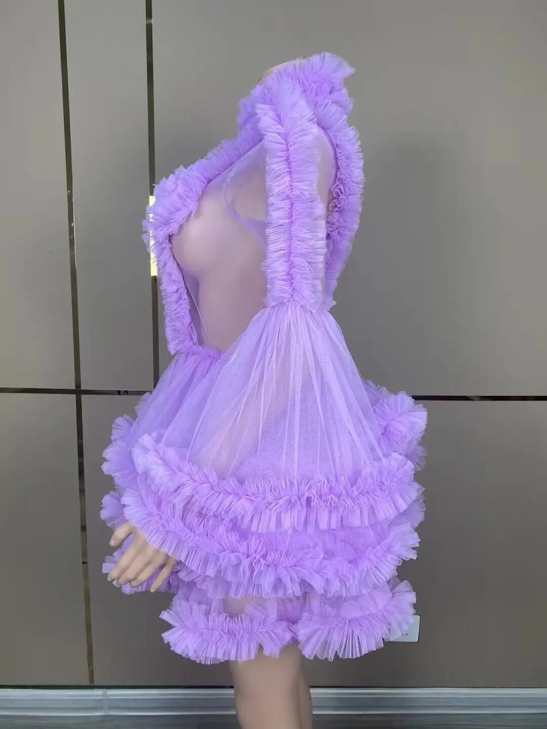 Vestido de malla esponjoso con manga de trompeta, traje de princesa en capas, ropa de escenario para fiesta de noche, graduación, club nocturno