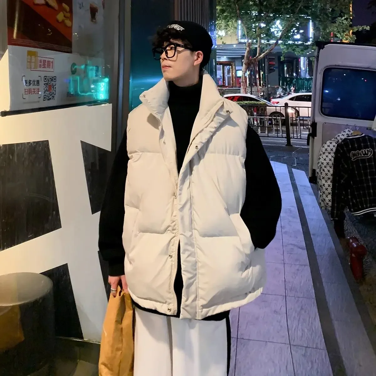 Autumn and winter Korean style vests for men and women trendy stand-up collar cotton clothes slim bf thickened vests warm jacket