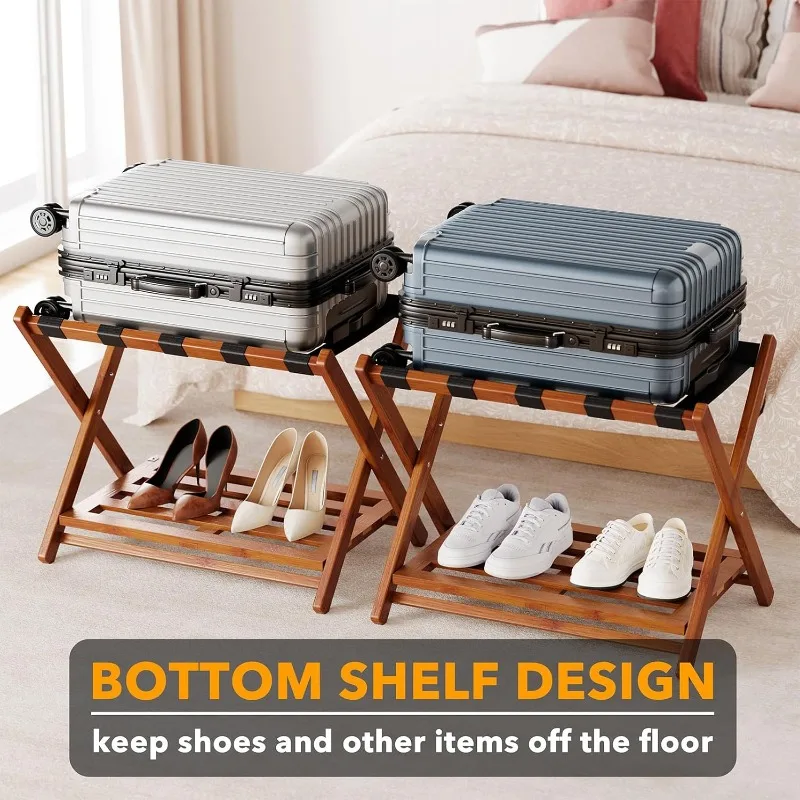 ชั้นวางสัมภาระแบบประกอบครบชุด 2 แพ็ค ขาตั้งกระเป๋าเดินทางแบบพับได้ไม้ไผ่สําหรับห้องพัก