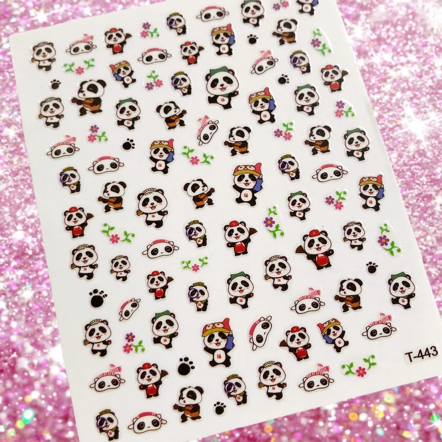 Cartoon Panda 3D Colla posteriore Adesivo per unghie Decorazione per unghie Decorazione per unghie autoadesiva Strumento per unghie Ornamento Impermeabile di lunga durata