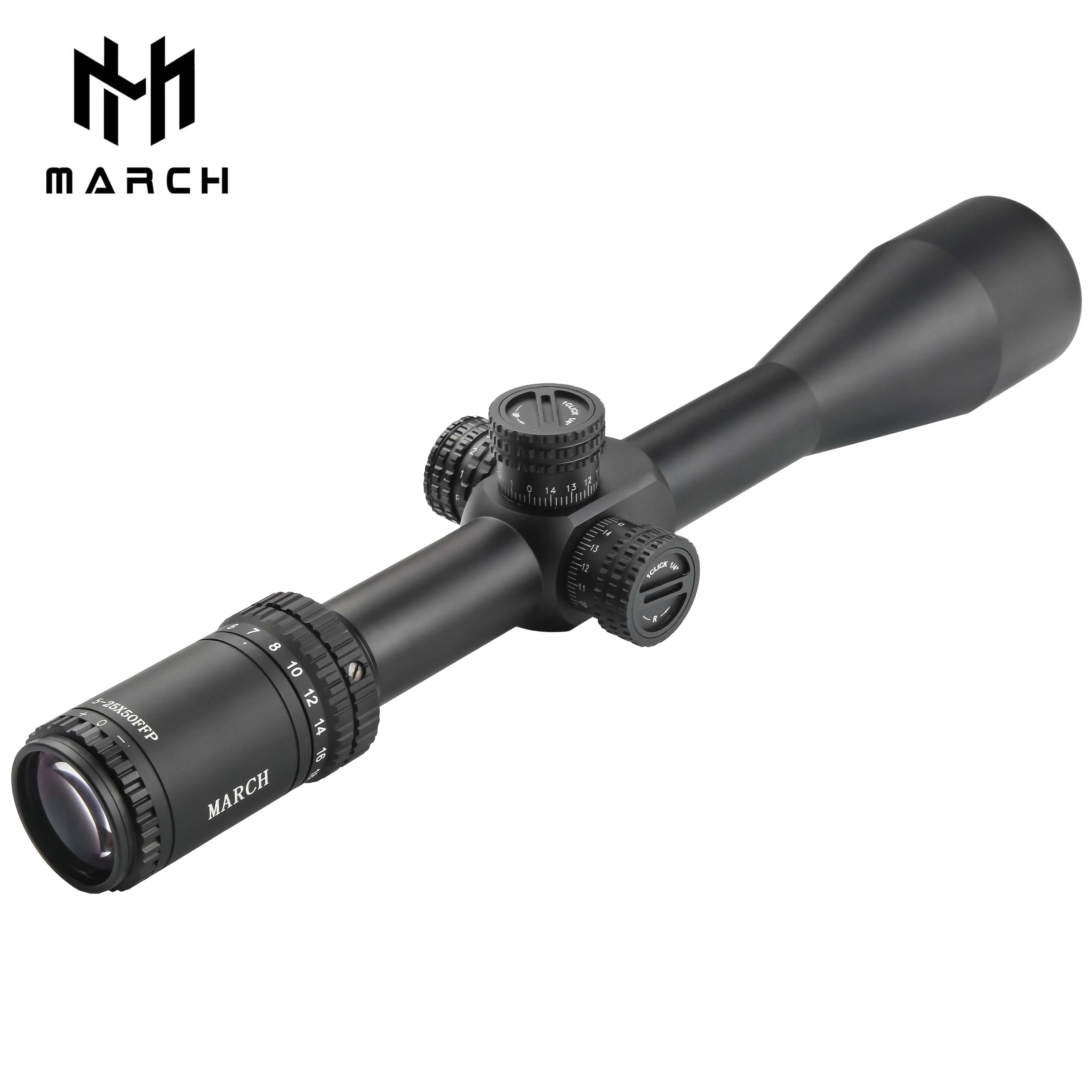 MARCH SK 5-25X50FFP-mira telescópica táctica Caza, mira telescópica para Rifle de caza, mira óptica grabada en vidrio, iluminación roja y verde