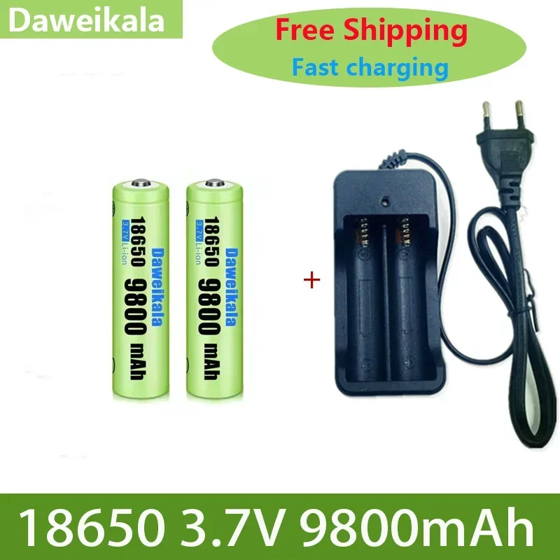 充電器付き充電式リチウムイオンバッテリー,懐中電灯,新品,容量3.7v,18650, 9800mah