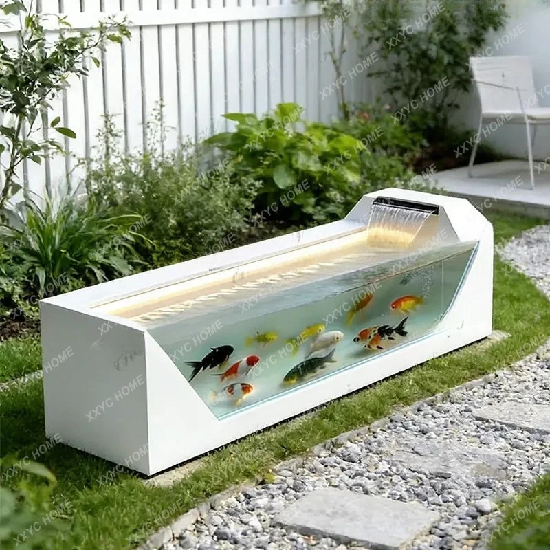 Balcony stainless steel fish pond flower box metal flowing water ornament outdoor terrace courtyard water feature