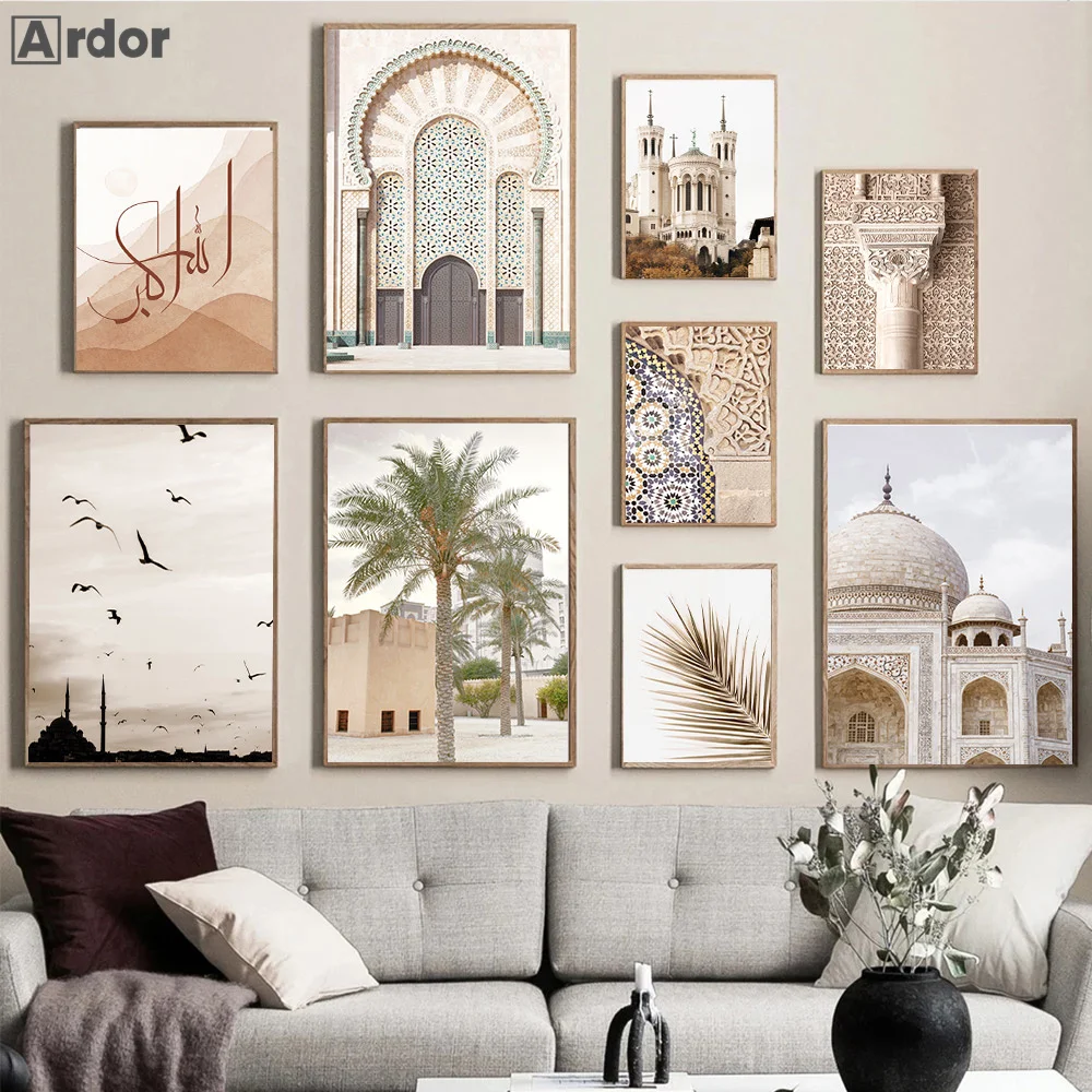 

Islamic Arabic Calligraphy Print Taj Mahal Mosque Architecture Poster Canvas Painting Morocco Muslim Wall Art Picture Home Decor