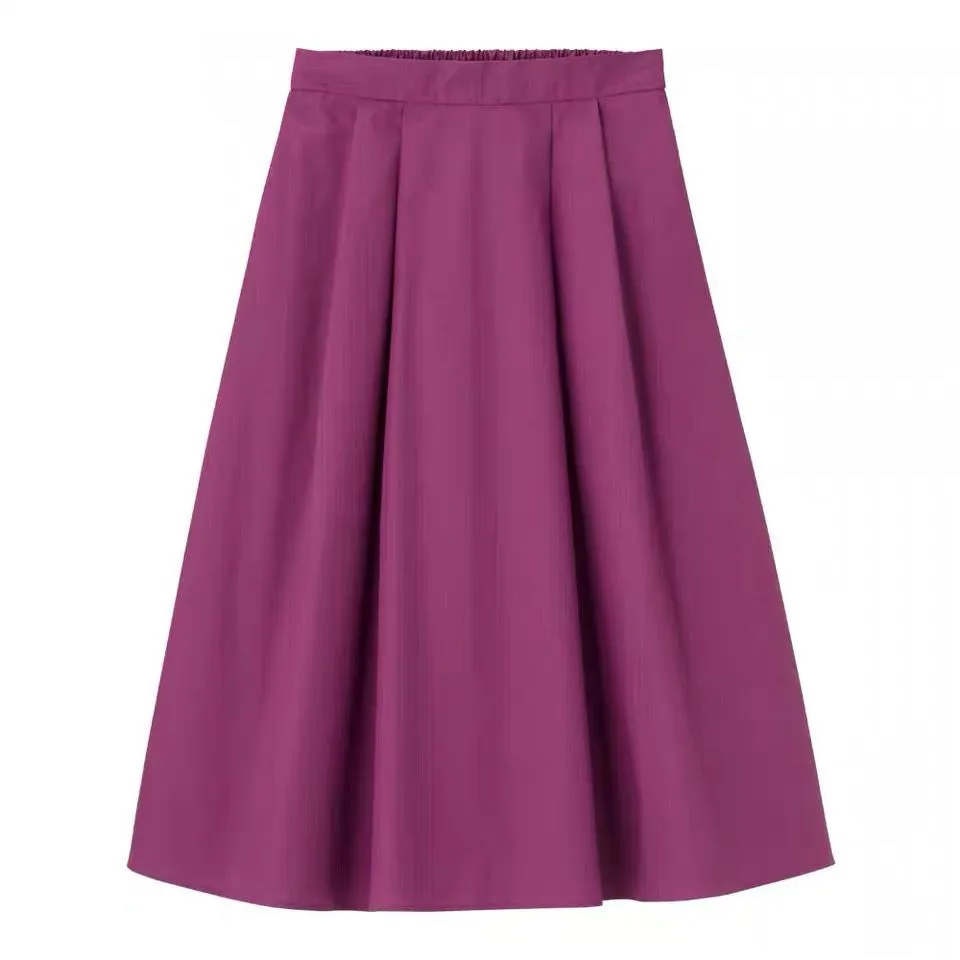 تنانير مكتب للسيدات للربيع والصيف، تنانير جديدة من القطن والكتان للخريف، تنانير طويلة عتيقة بمقاسات كبيرة باللون الأحمر والوردي #4