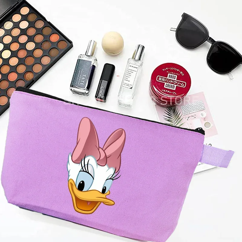 Minnie Mouse Makeup Bag Women Cartoon Anime Daisy Duck Purple Canvas Pencil Case Zipper Hand-carried Finishing Storage Bags Gift