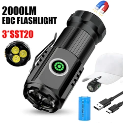 New Powerful 3 F350 LED Flashlight Type-C Rechargeable 18350 Battery Mini Torch 2000LM Lamp with Tail Magnet Tactical Lantern