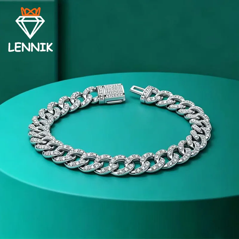 GRA Certified D Color VVS1 Moissanite Cuban Link Bracelet Unisex S925 Sterling Silver18K White Gold Plated Trend Fashion Jewelry