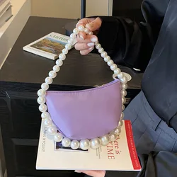 Handle Pearl Chain Evening Clutch Bag For Women Fashion Hobo Bag Luxury Purple Party Handbag And Purse Fashion Vintage Hand Bag