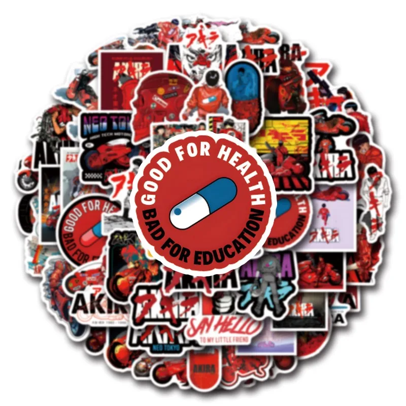 55 قطعة فيلم الرسوم المتحركة أكيرا الكتابة على الجدران ملصقات حقيبة كوب ماء الغيتار سيارة القرطاسية الهاتف المحمول DIY بها بنفسك الديكور الشارات