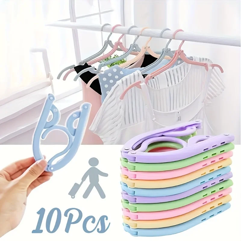 10Pcs Travel Foldable Hangers Ultra Light Clothes Hanger Light Portable Non Slip Closet Drying Rack Random Color Space Saving