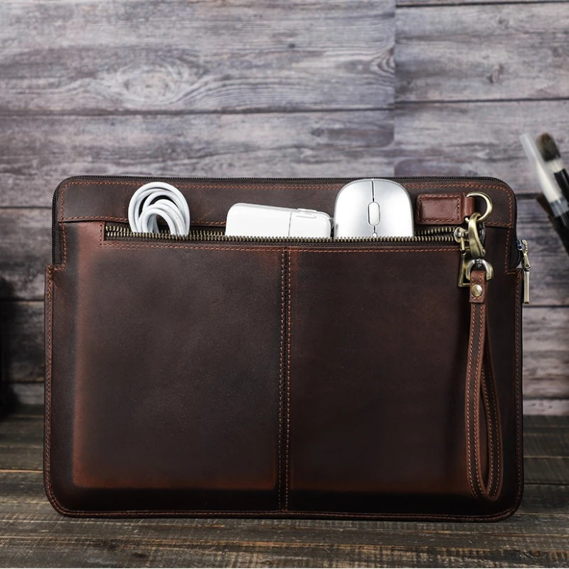 

New Genuine leather cowhide protecting storage case bag zipper laptop computer for macbookpro14 computer office gift custom