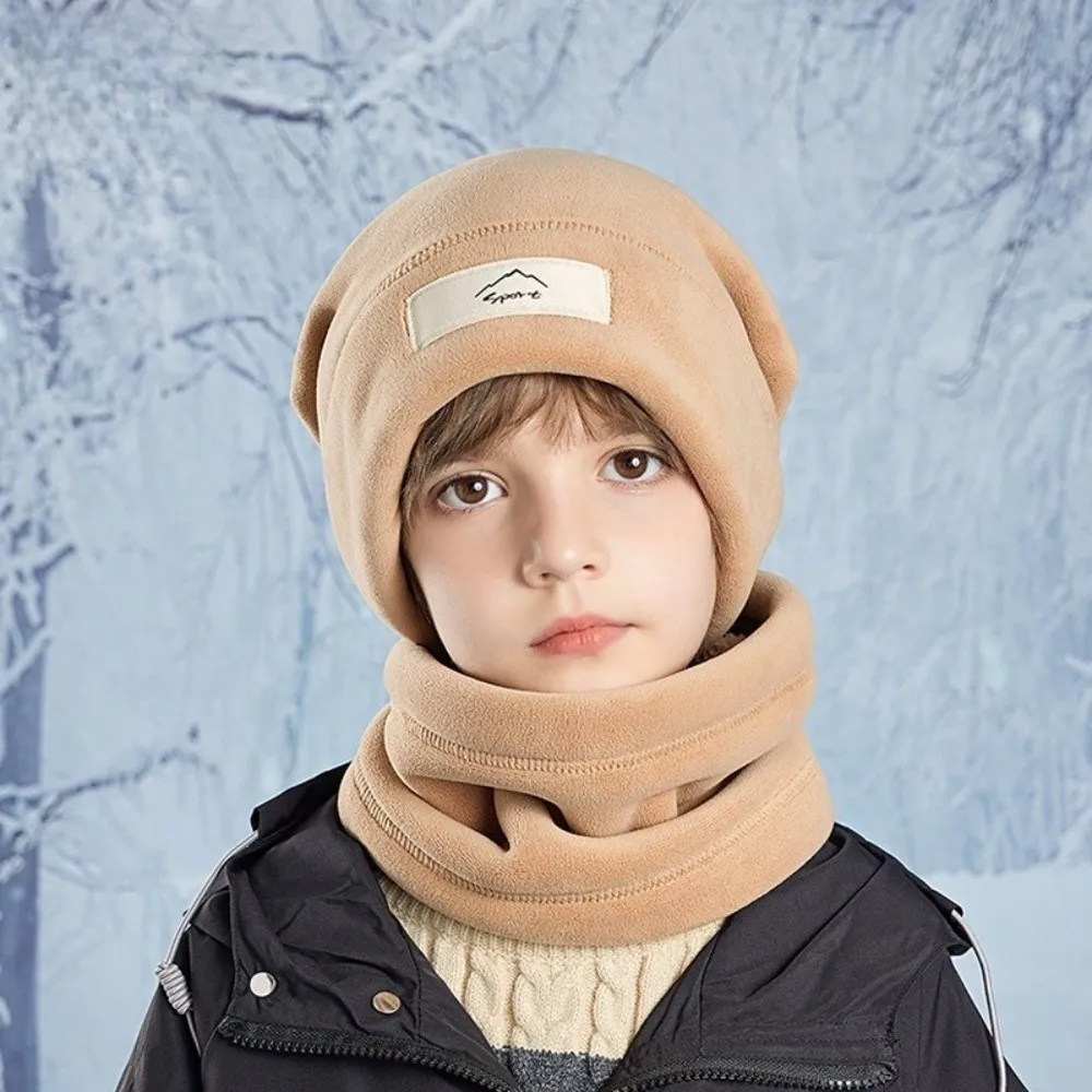 

Personality Elastic Cap Scarf Set Fleece Lining Solid Color Winter Pullover Cap All-match Korean Style Beanie Hat Boys