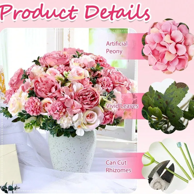 32cm Künstlicher Rosenball Gänseblümchen Seidenblume Heimdekoration Hochzeitsdekoration Festliche Atmosphäre Ornament Vasendeko Pfingstrosen-Bouquet – Detail 5