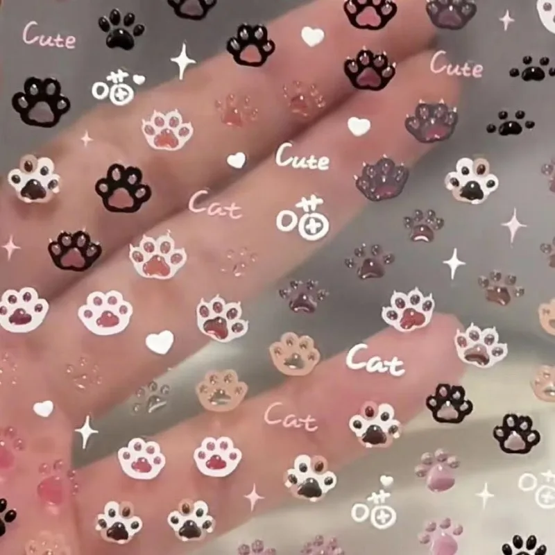 3pcs Mini Cute Cartoon Kitten Paw Scrapbook Journal Sticker 3D Relief Sweet Nail Sticker for Kids DIY Kawaii Stationery Sticker
