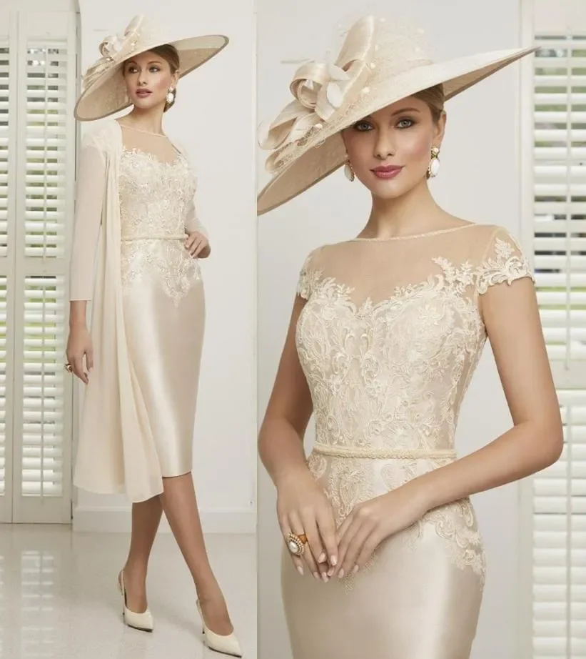 

Платье из двух частей для матери невесты с вырезом и аппликацией из бисера, свадебные платья для гостей с короткими рукавами, платье для матери длиной до колена