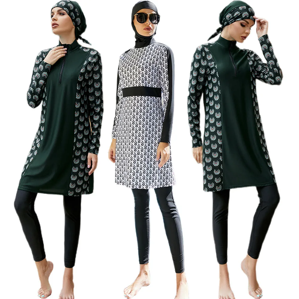 

Modest Muslim Women Swimwear Burkinis Islamic Swimsuit Full Coverage Hijab Tops Pants Beachwear Swimwear Bathing Swimming Wear